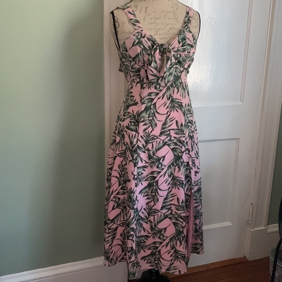 LULUS La Paz Pink and Green Leaf Print Tie-Front Midi Dress - Picture 5 of 16